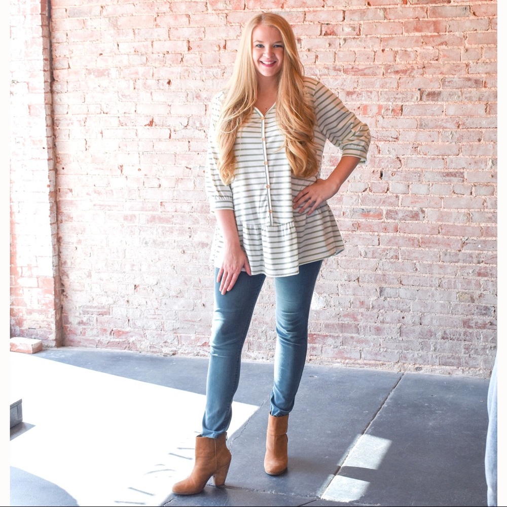 Plus Size Curvy (1X,2X) Green Striped Top